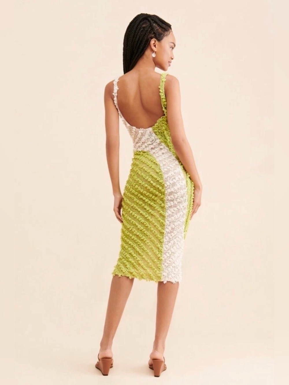 Selva Negra Zuma Limoncello Lace Textured Mesh Midi Dress Size M - Picture 2 of 9
